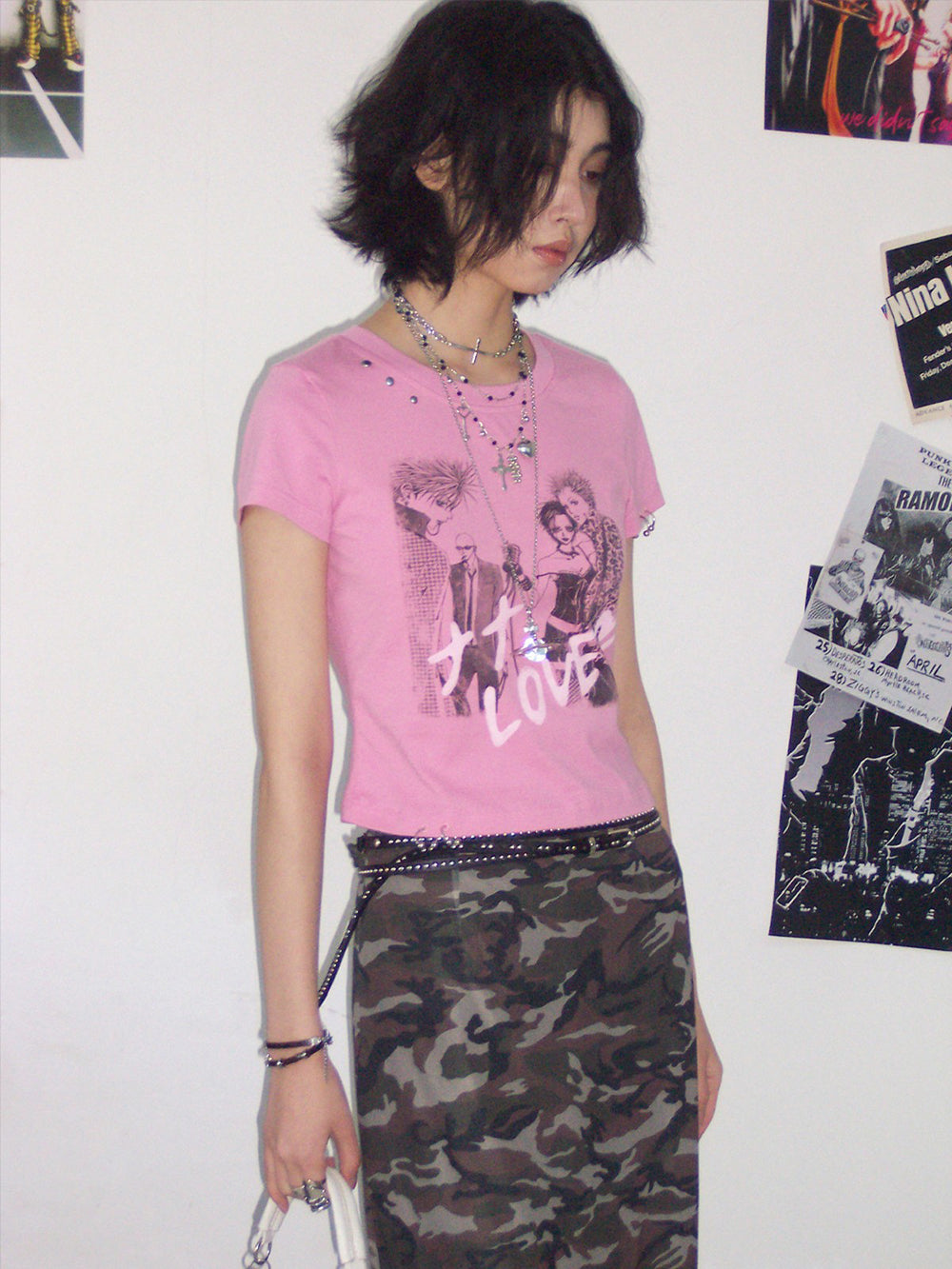 Manga Love Graphic Studded Baby Tee