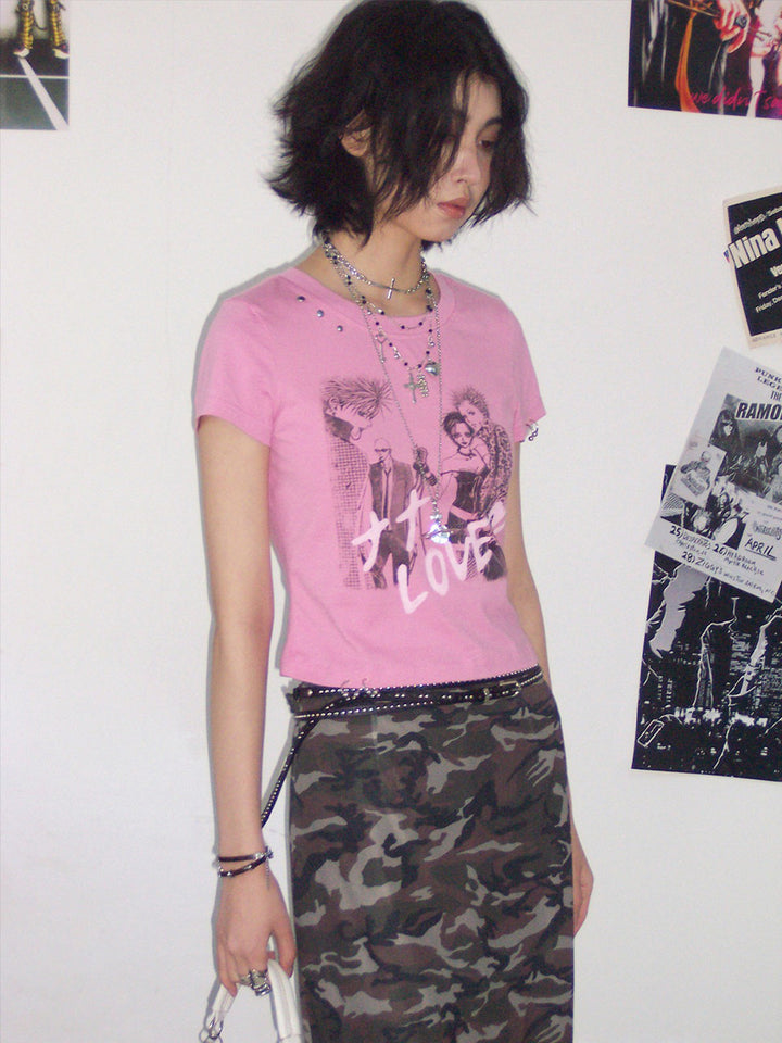 Manga Love Graphic Studded Baby Tee