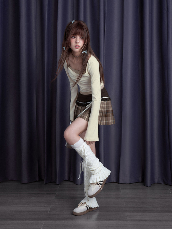 Bow Strap Faux Layered Crop Top