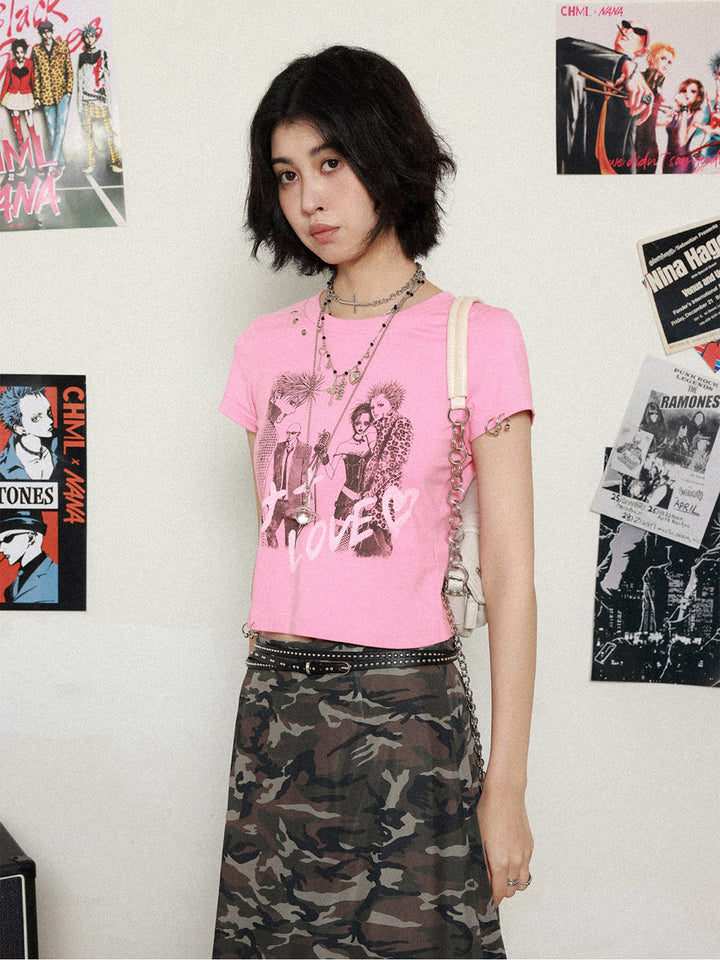 Manga Love Graphic Studded Baby Tee