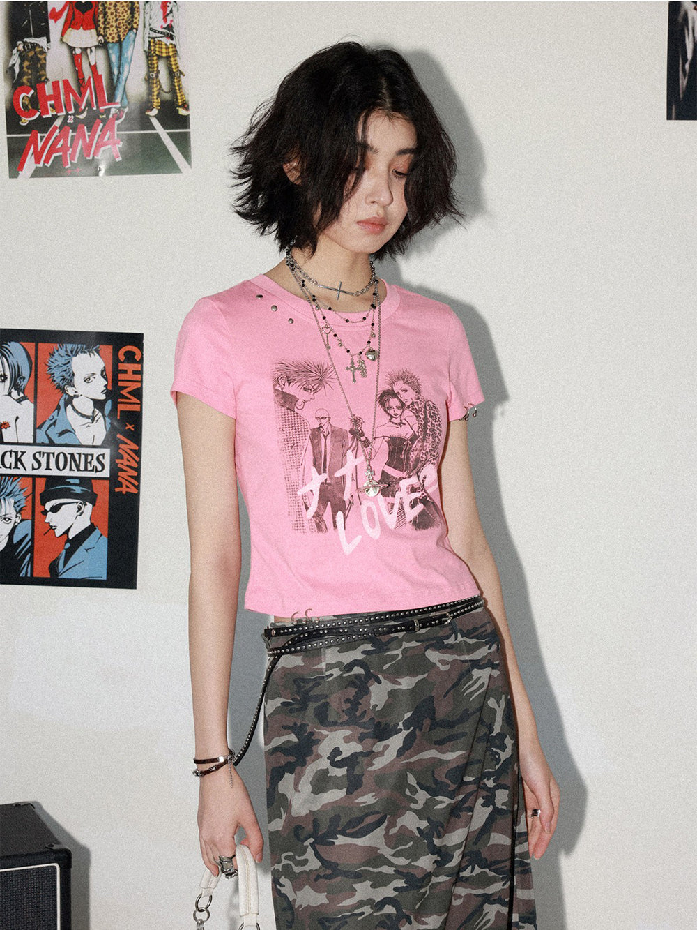 Manga Love Graphic Studded Baby Tee