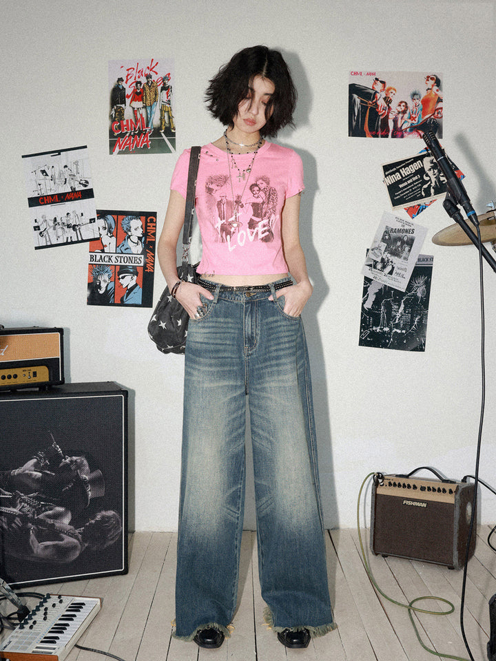 Manga Love Graphic Studded Baby Tee