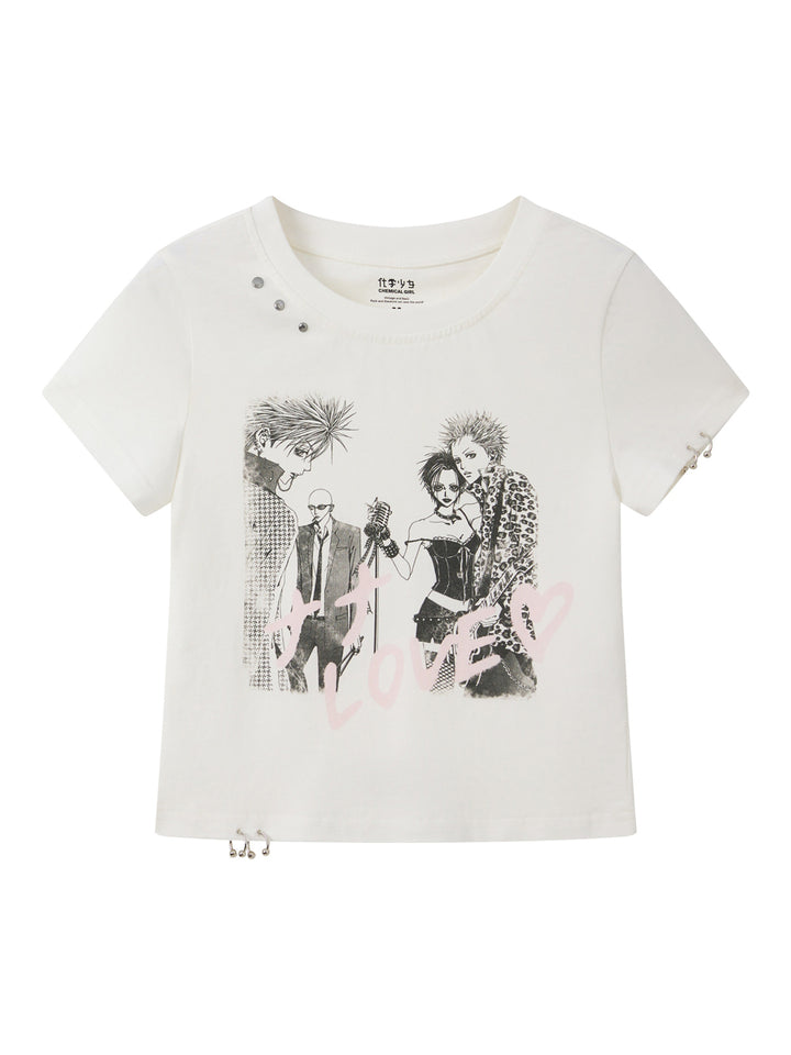 Manga Love Graphic Studded Baby Tee
