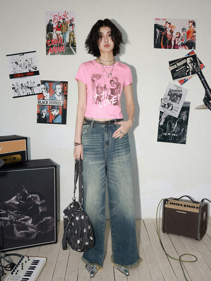 Manga Love Graphic Studded Baby Tee