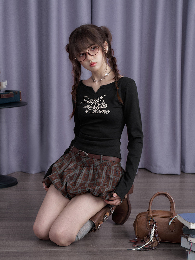 Star Script Notch Neck Top
