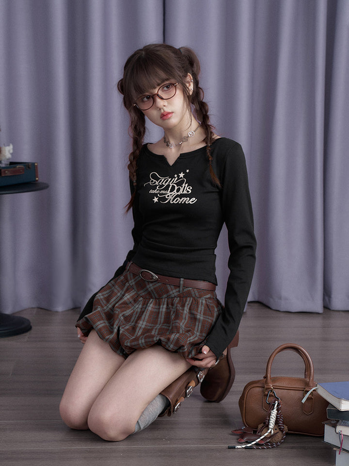 Star Script Notch Neck Top