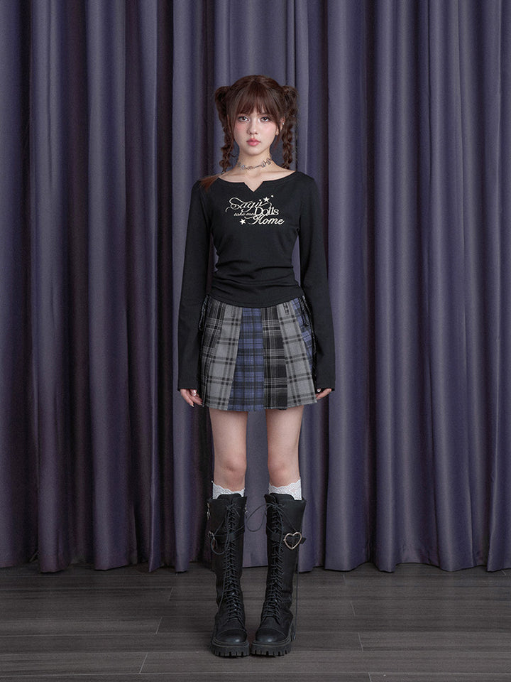 Star Script Notch Neck Top