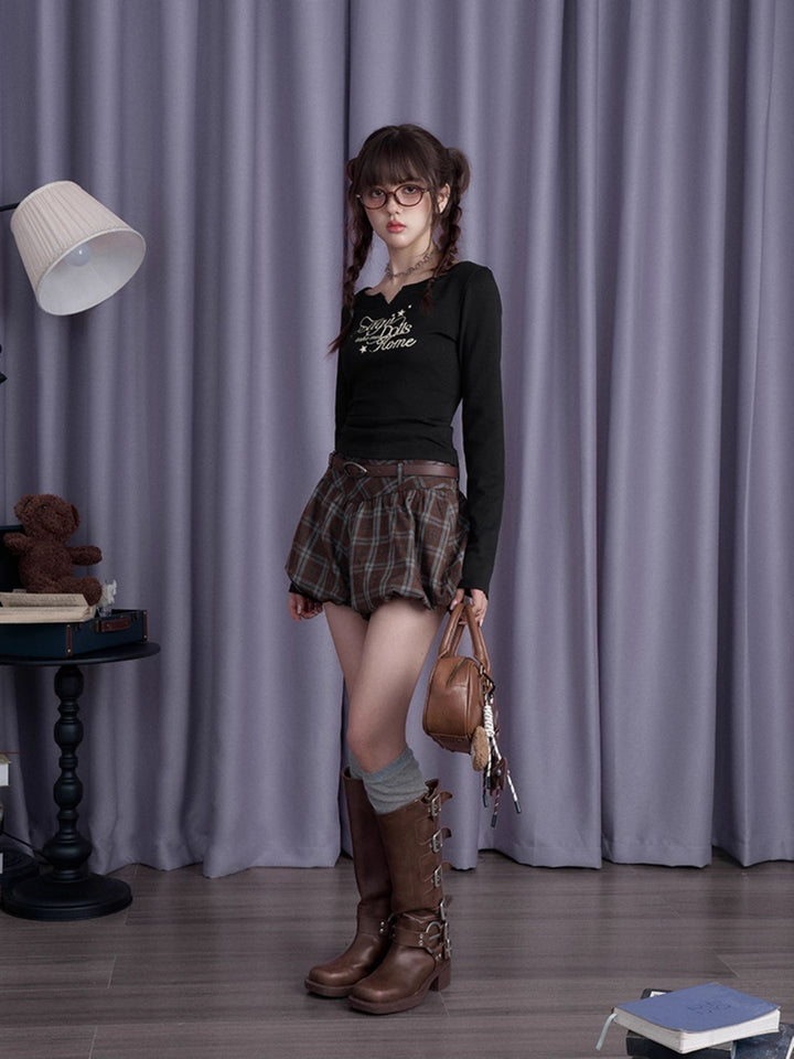 Star Script Notch Neck Top