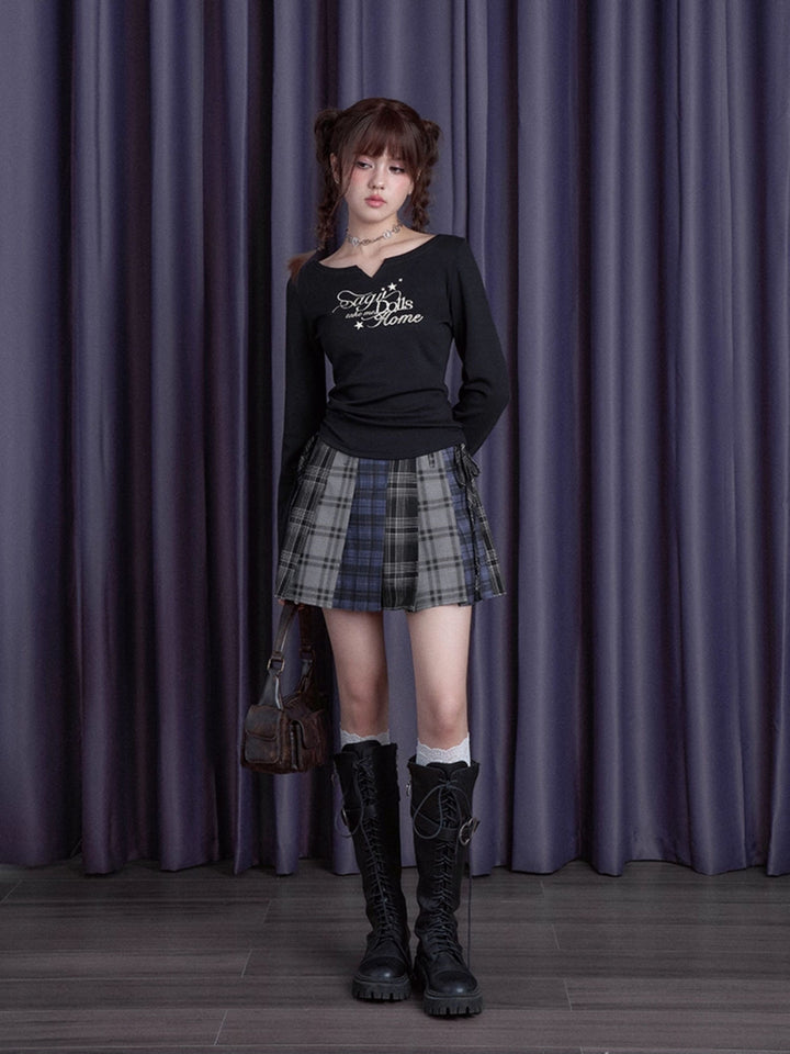 Star Script Notch Neck Top