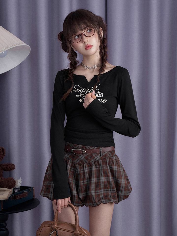 Star Script Notch Neck Top