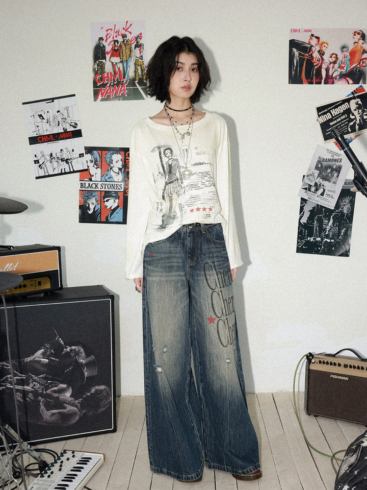 Manga Girl Graphic Oversized Long Sleeve Top