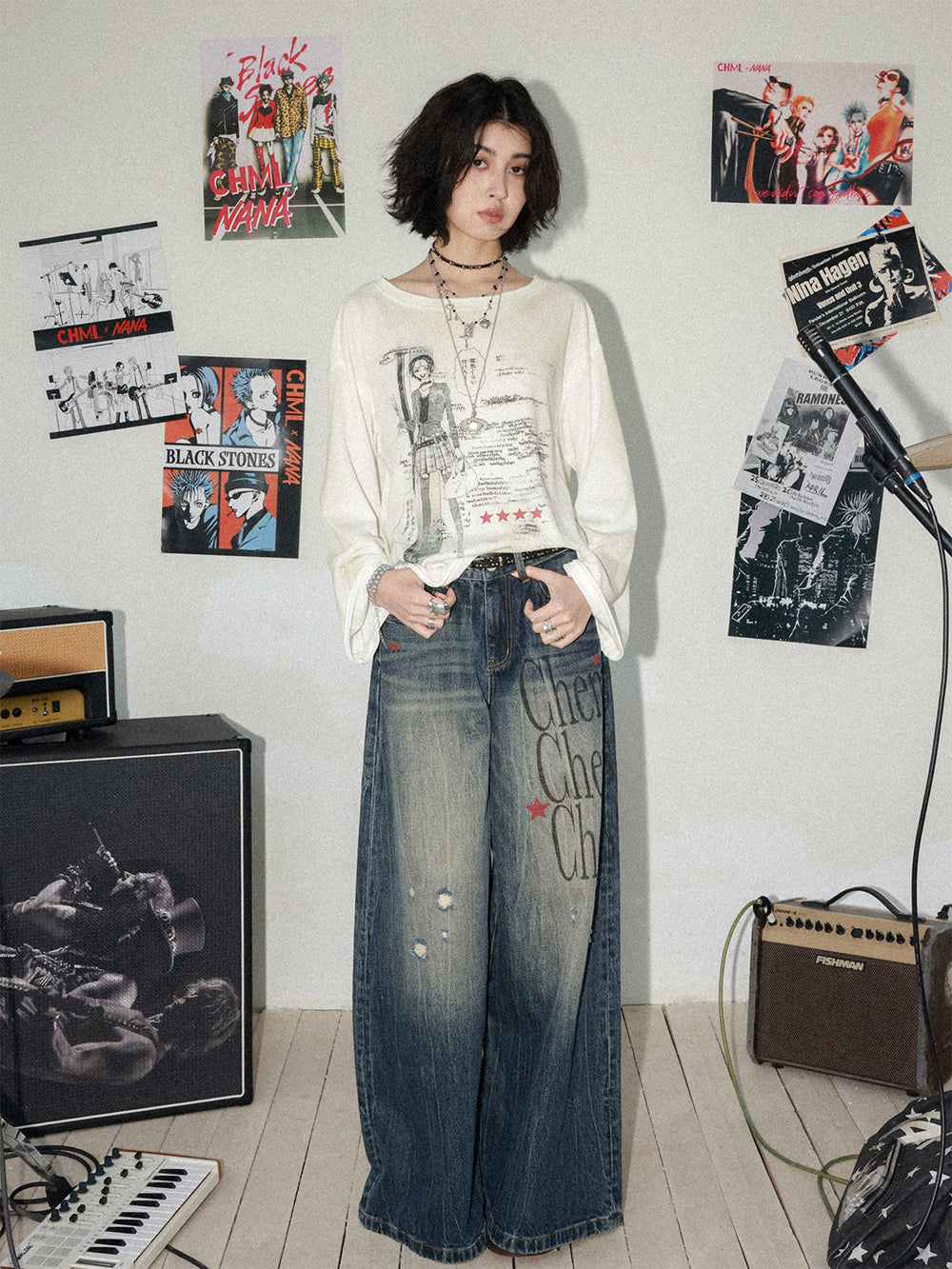 Manga Girl Graphic Oversized Long Sleeve Top