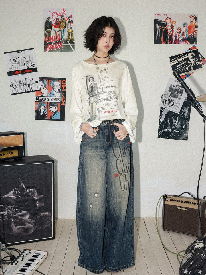 Manga Girl Graphic Oversized Long Sleeve Top