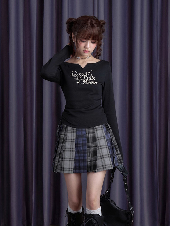 Star Script Notch Neck Top
