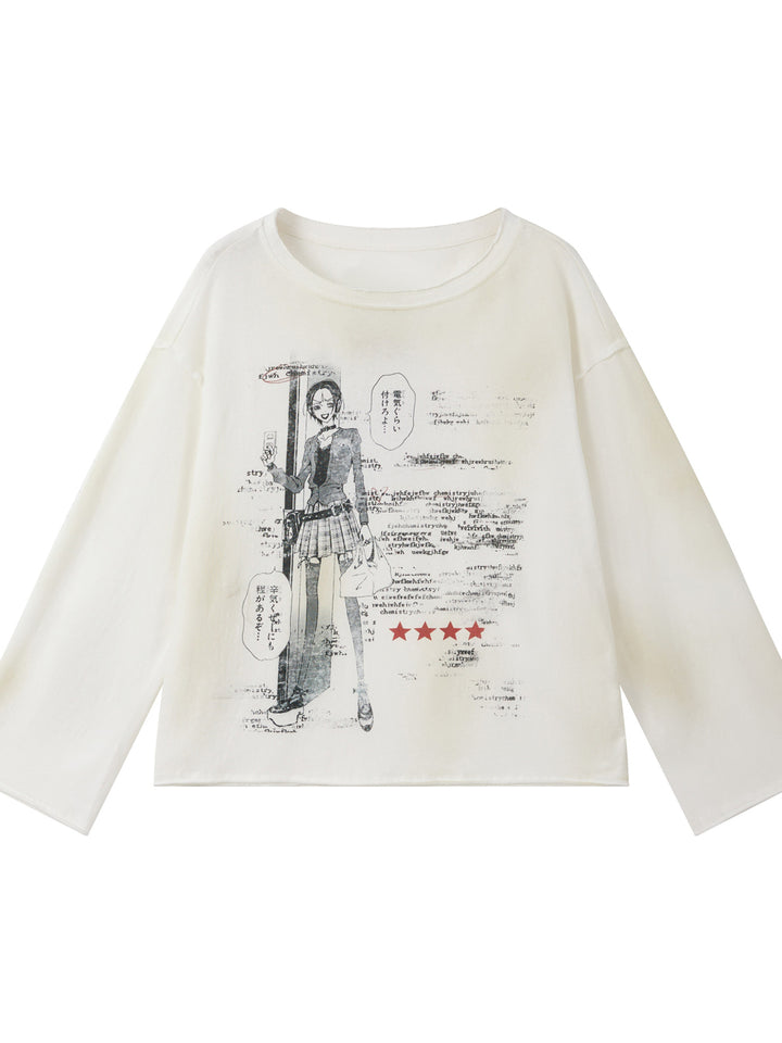 Manga Girl Graphic Oversized Long Sleeve Top