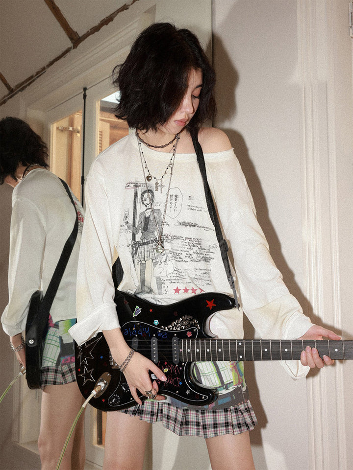 Manga Girl Graphic Oversized Long Sleeve Top
