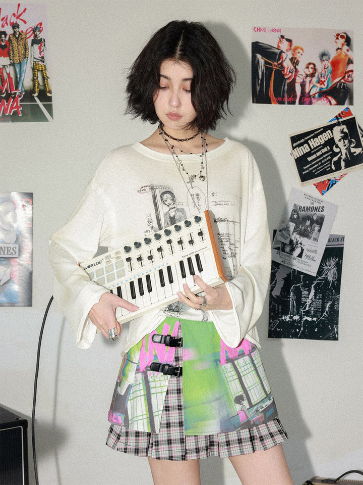 Manga Girl Graphic Oversized Long Sleeve Top
