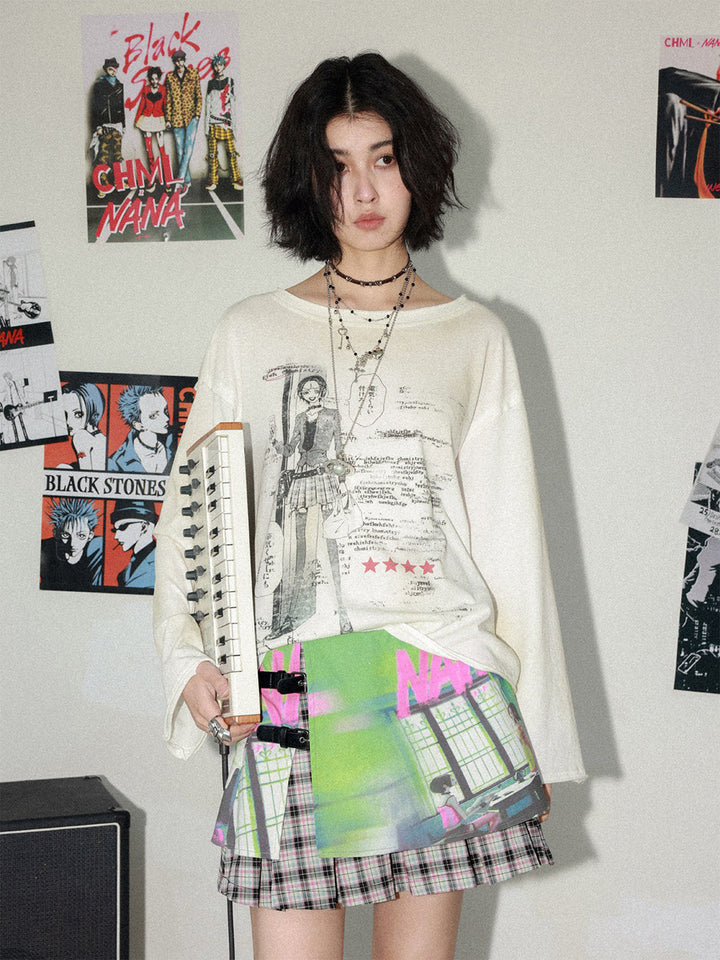 Manga Girl Graphic Oversized Long Sleeve Top