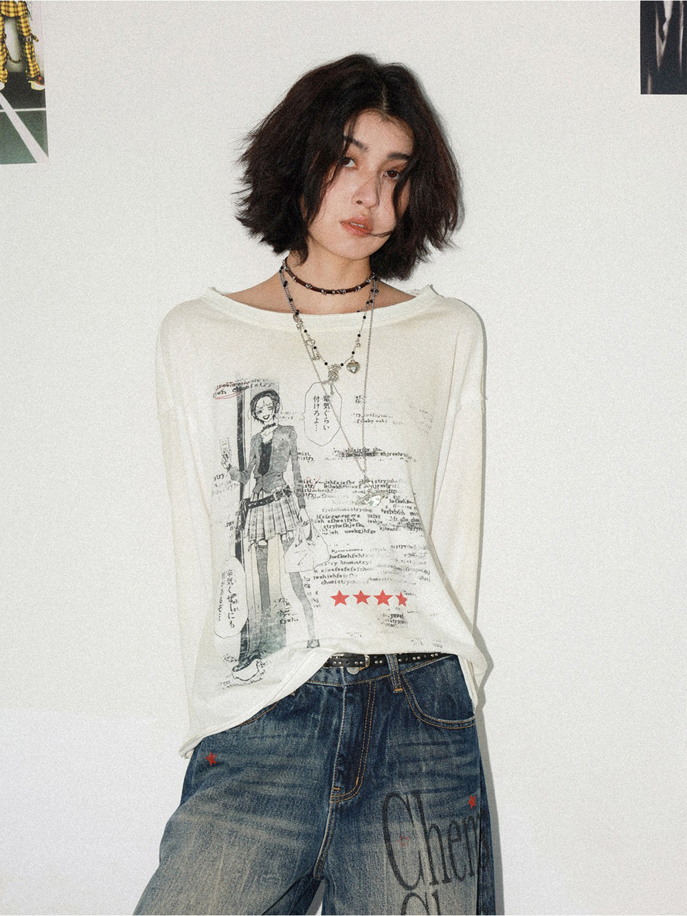 Manga Girl Graphic Oversized Long Sleeve Top