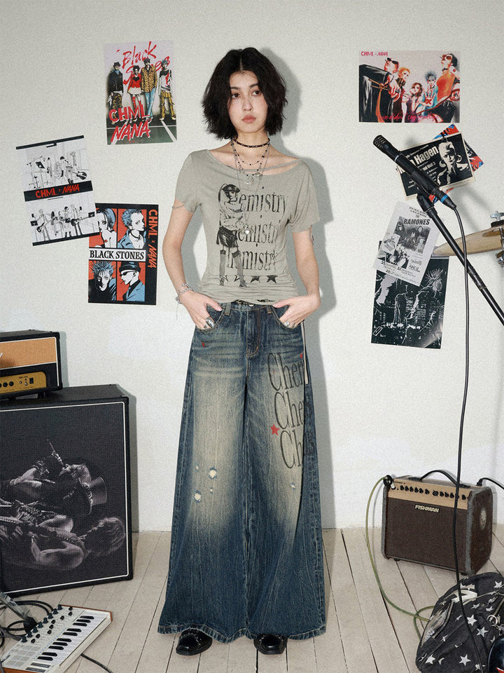 Manga Graphic Ruched Asymmetrical Top