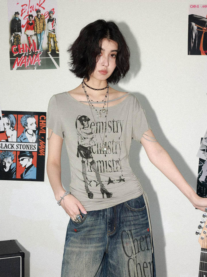 Manga Graphic Ruched Asymmetrical Top