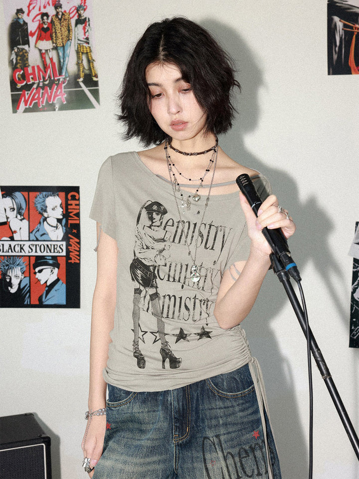 Manga Graphic Ruched Asymmetrical Top