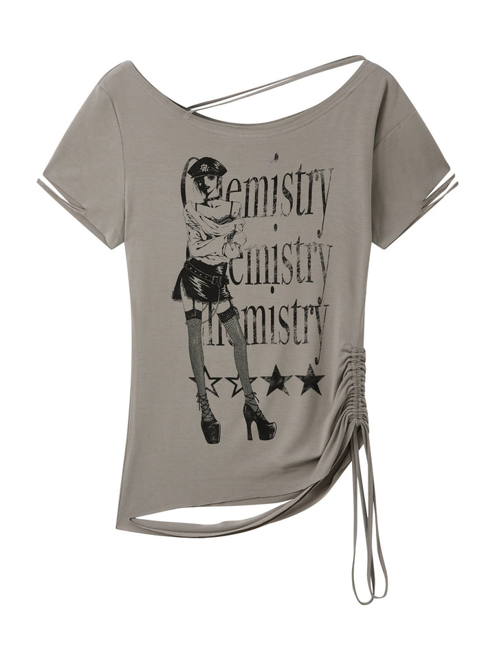 Manga Graphic Ruched Asymmetrical Top