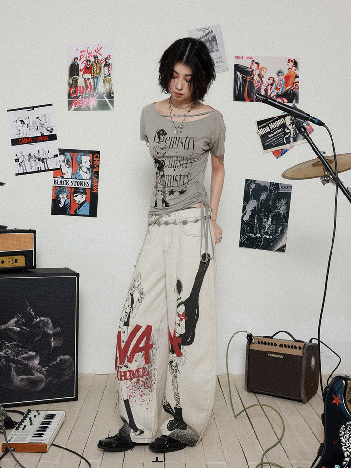 Manga Graphic Ruched Asymmetrical Top