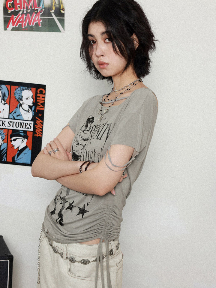 Manga Graphic Ruched Asymmetrical Top