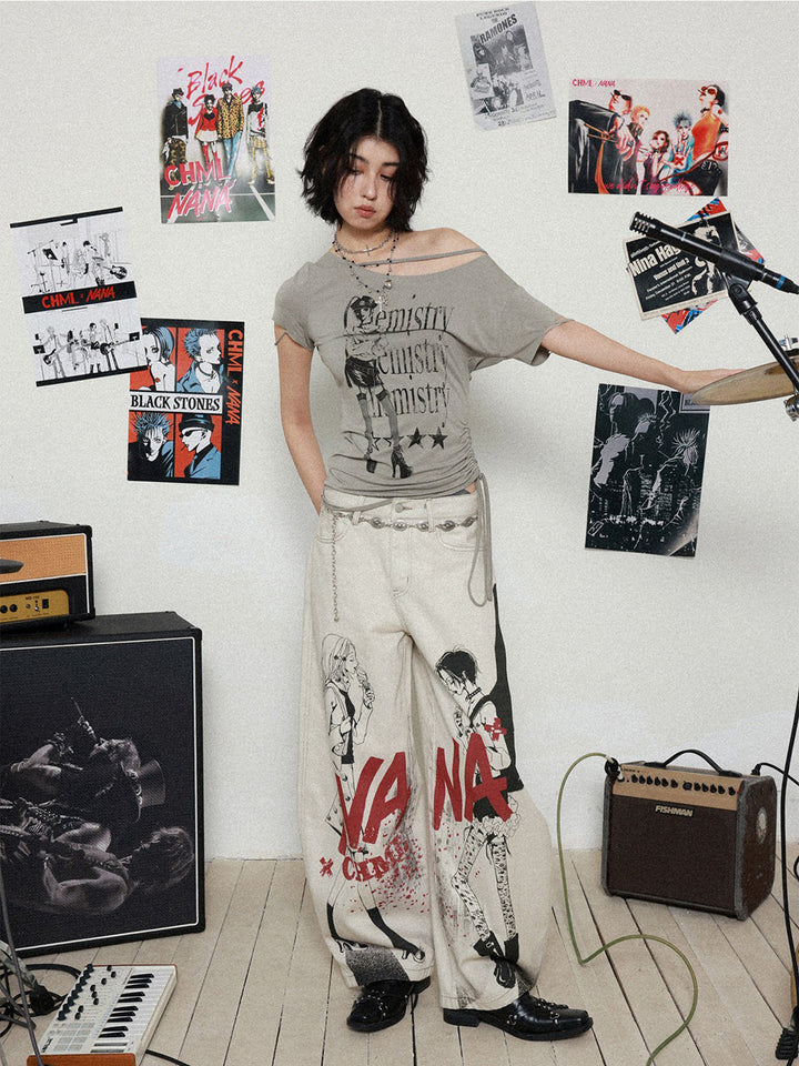 Manga Graphic Ruched Asymmetrical Top
