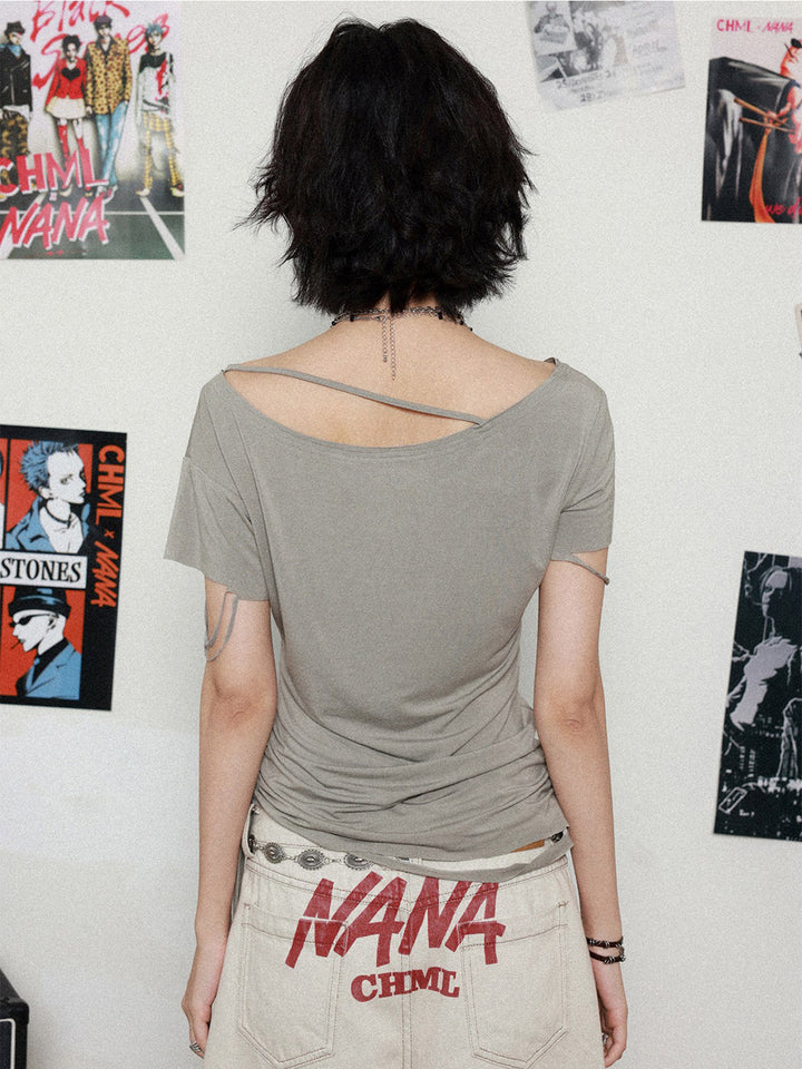Manga Graphic Ruched Asymmetrical Top