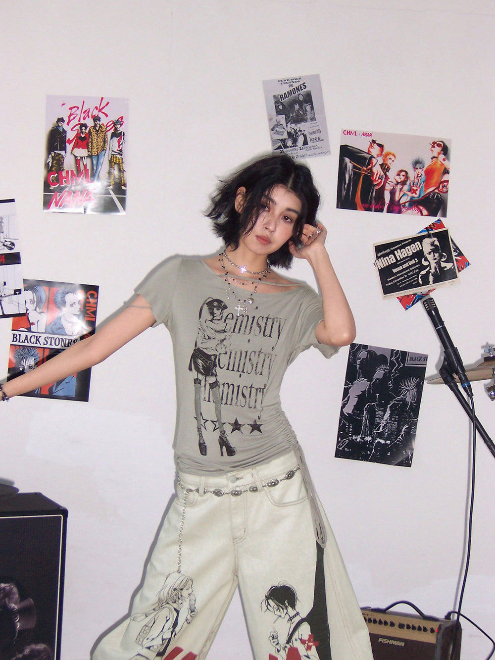 Manga Graphic Ruched Asymmetrical Top
