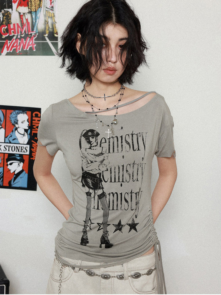 Manga Graphic Ruched Asymmetrical Top