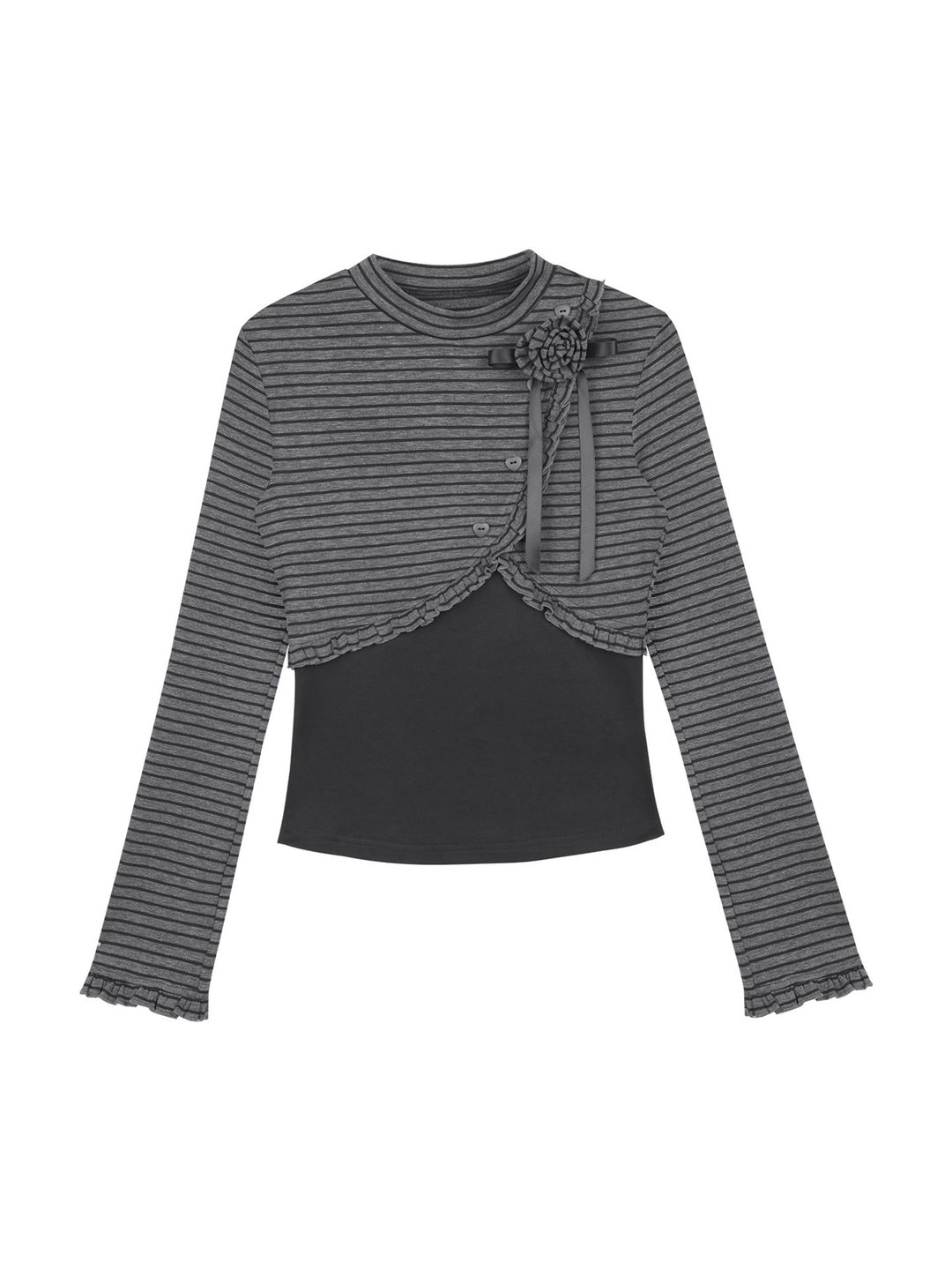 Rose Brooch Layered Striped Top
