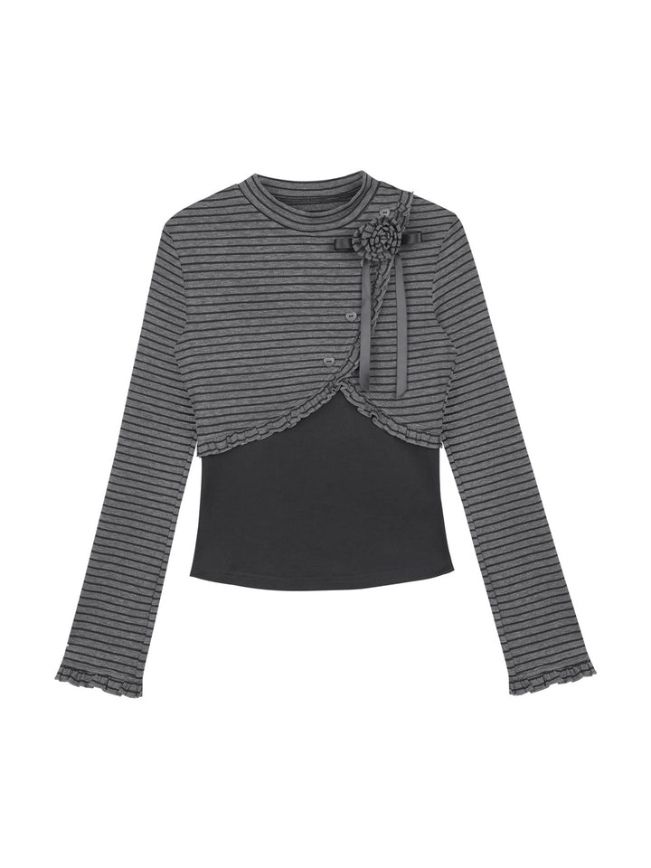 Rose Brooch Layered Striped Top
