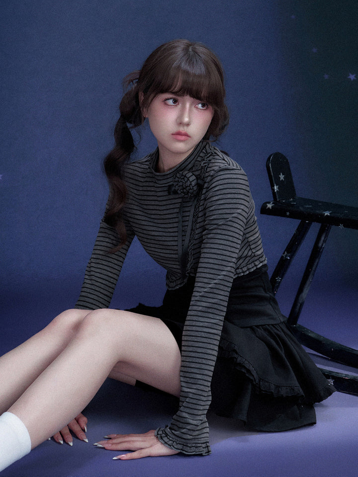 Rose Brooch Layered Striped Top