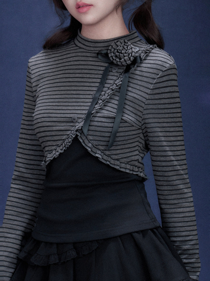 Rose Brooch Layered Striped Top