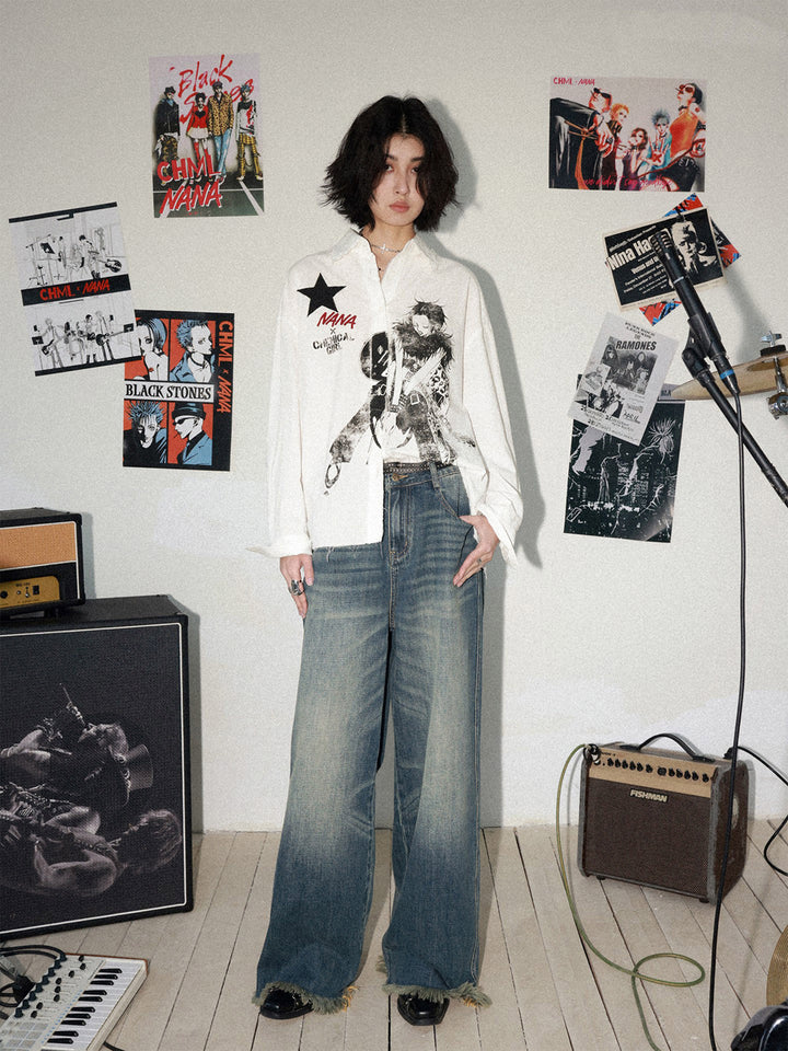 Manga Guitar Graphic Long Sleeve Shirt