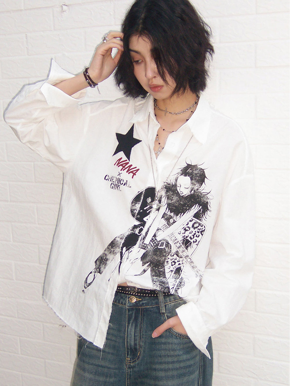 Manga Guitar Graphic Long Sleeve Shirt