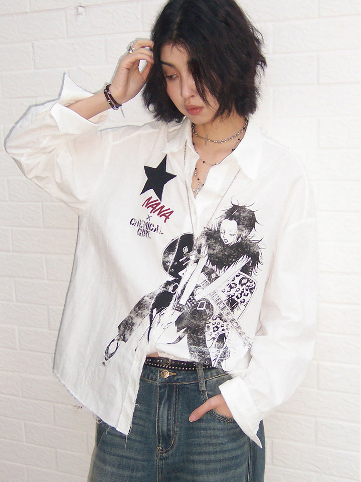 Manga Guitar Graphic Long Sleeve Shirt