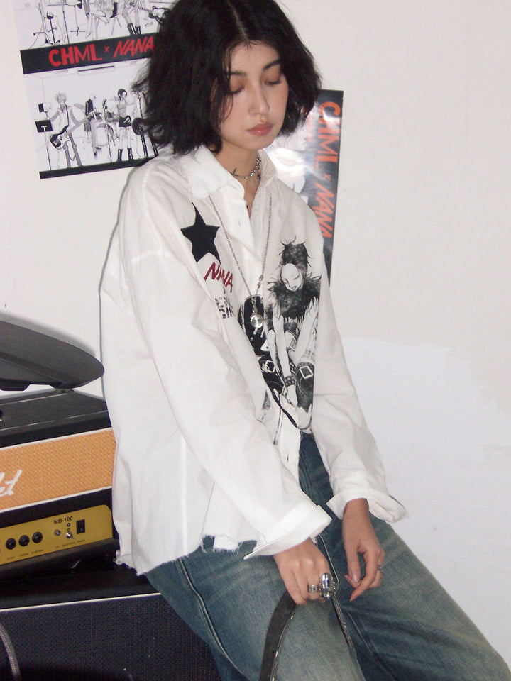 Manga Guitar Graphic Long Sleeve Shirt