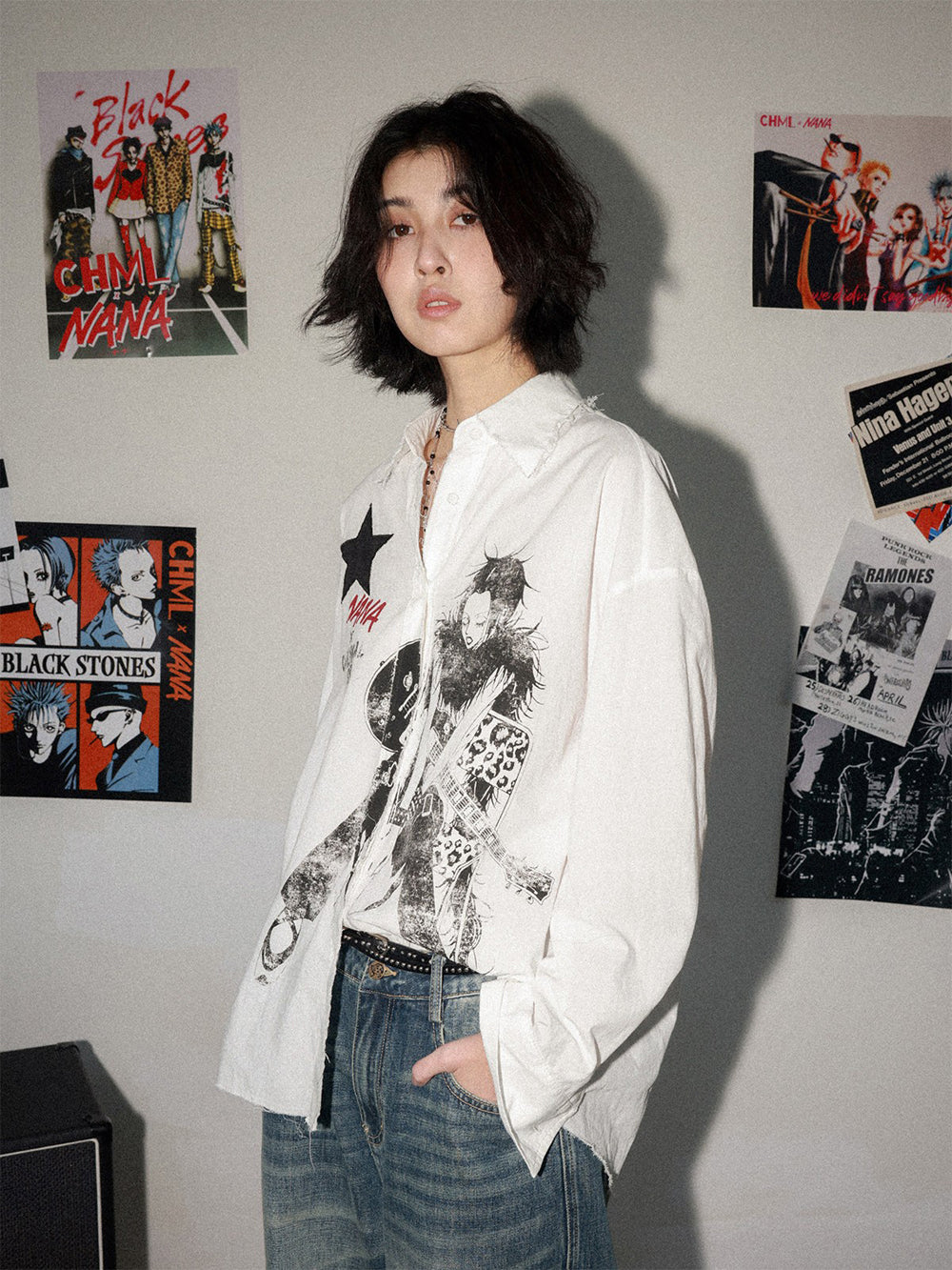 Manga Guitar Graphic Long Sleeve Shirt
