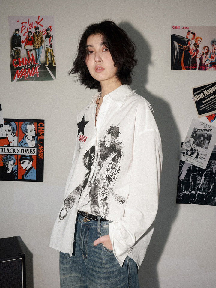 Manga Guitar Graphic Long Sleeve Shirt