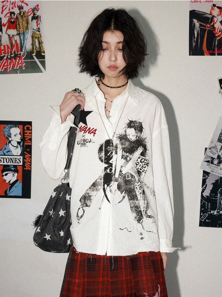 Manga Guitar Graphic Long Sleeve Shirt