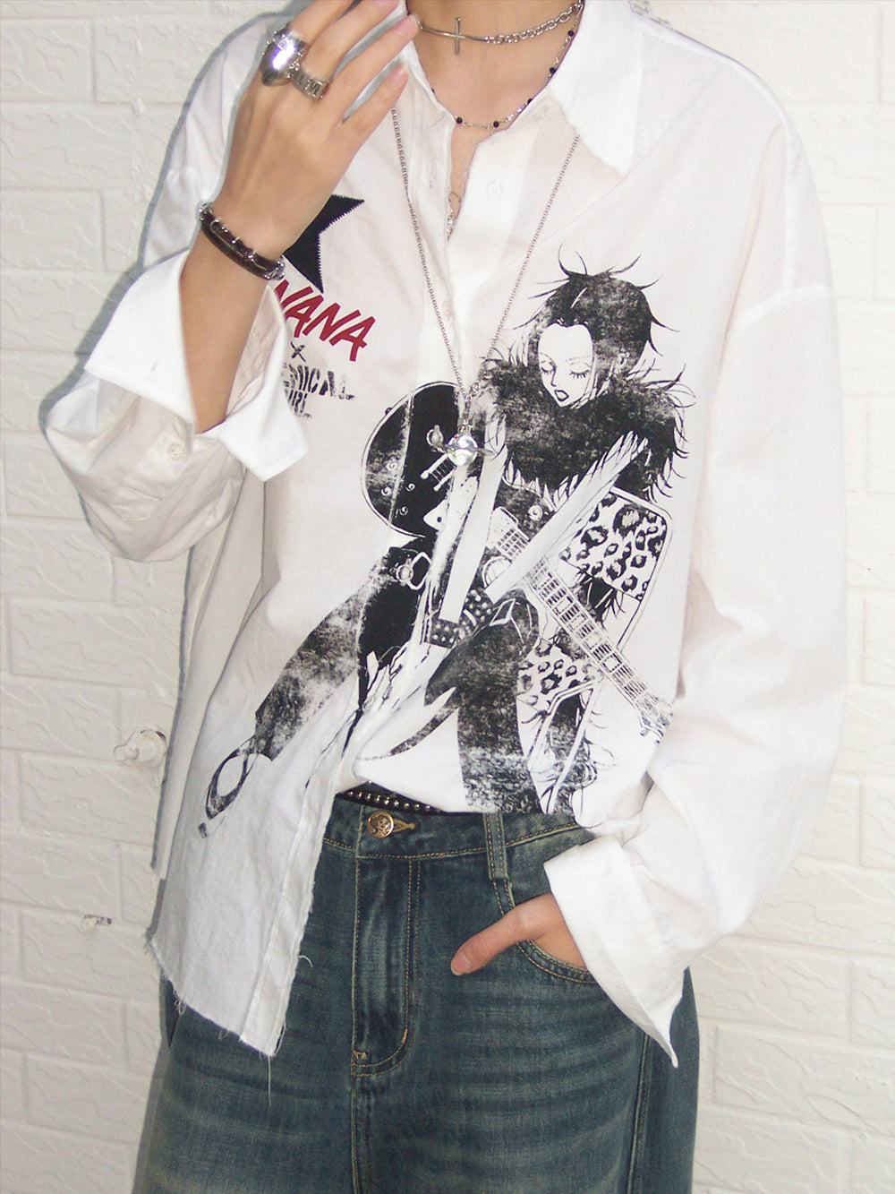 Manga Guitar Graphic Long Sleeve Shirt