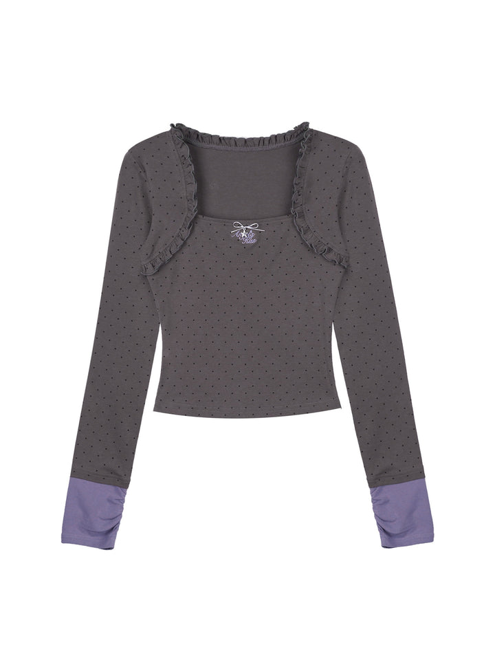 Ruffle-Trim Polka Dot Square Neck Top