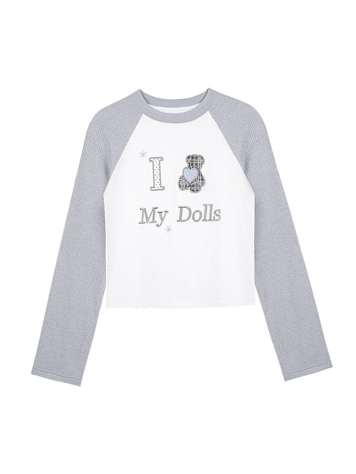 Teddy Bear Raglan Sleeve Graphic Top
