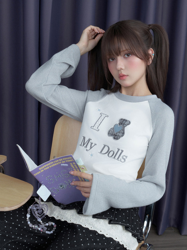 Teddy Bear Raglan Sleeve Graphic Top