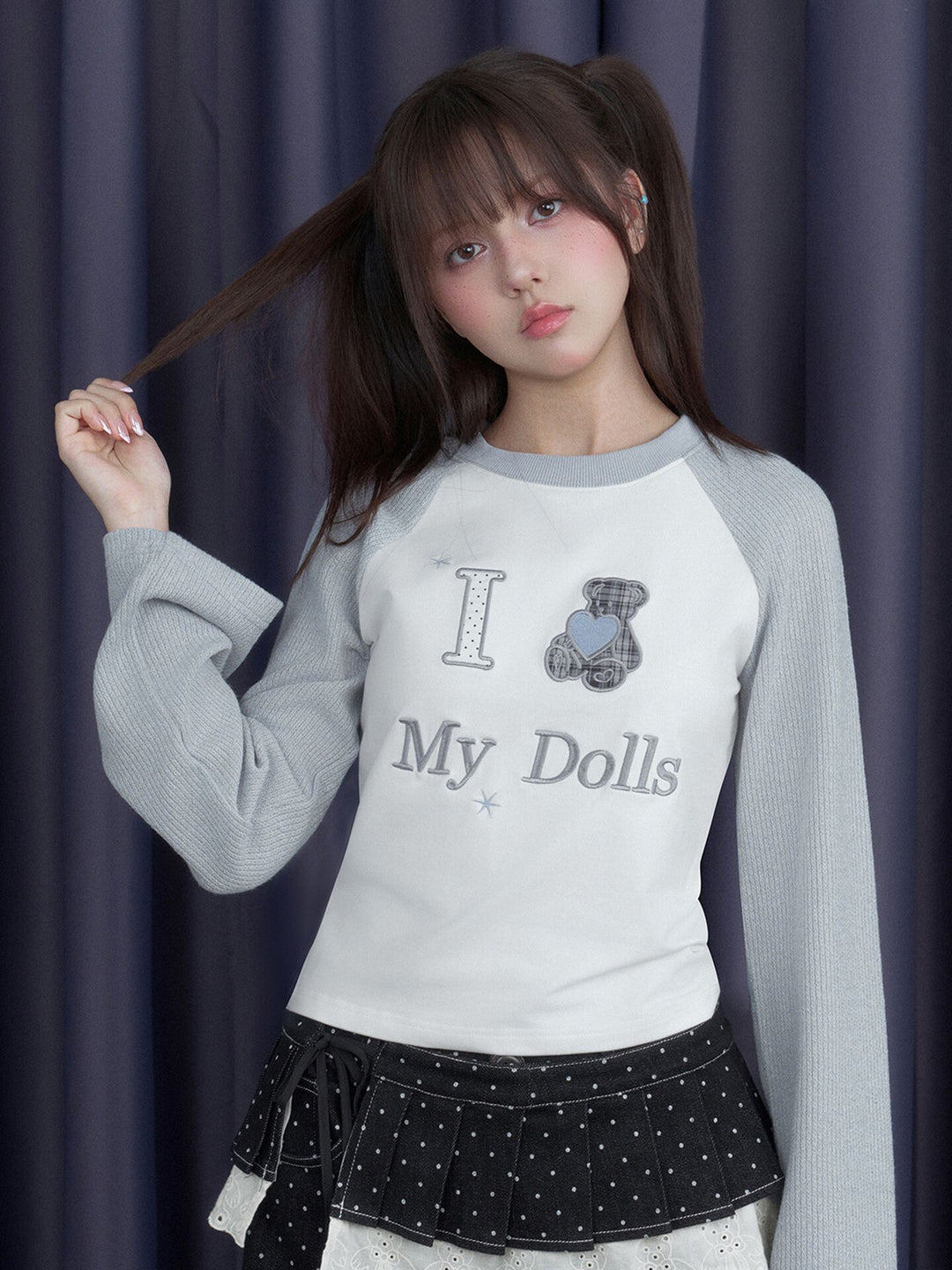 Teddy Bear Raglan Sleeve Graphic Top
