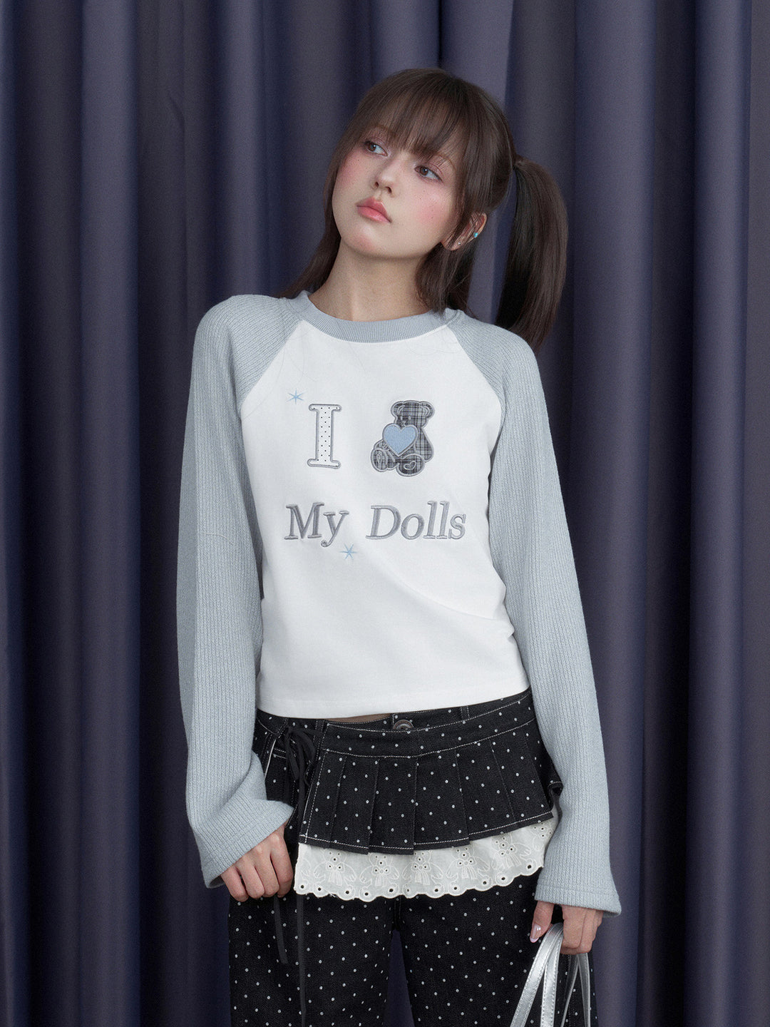 Teddy Bear Raglan Sleeve Graphic Top